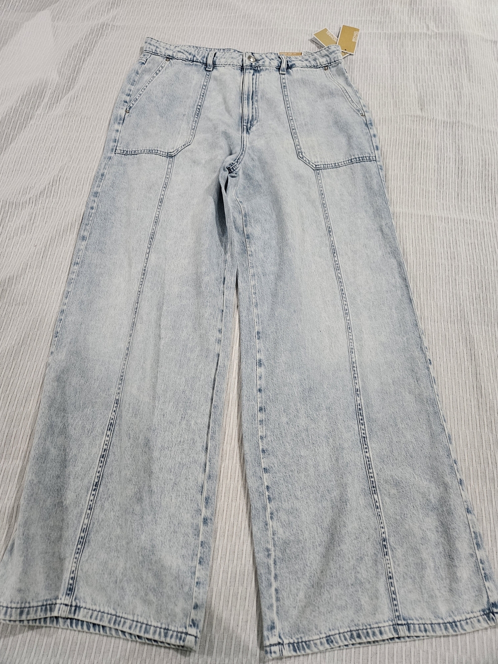 Michael Kors Pale Blue Wide-Leg Panel Jeans